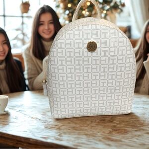 Chic White Geometric Backpack